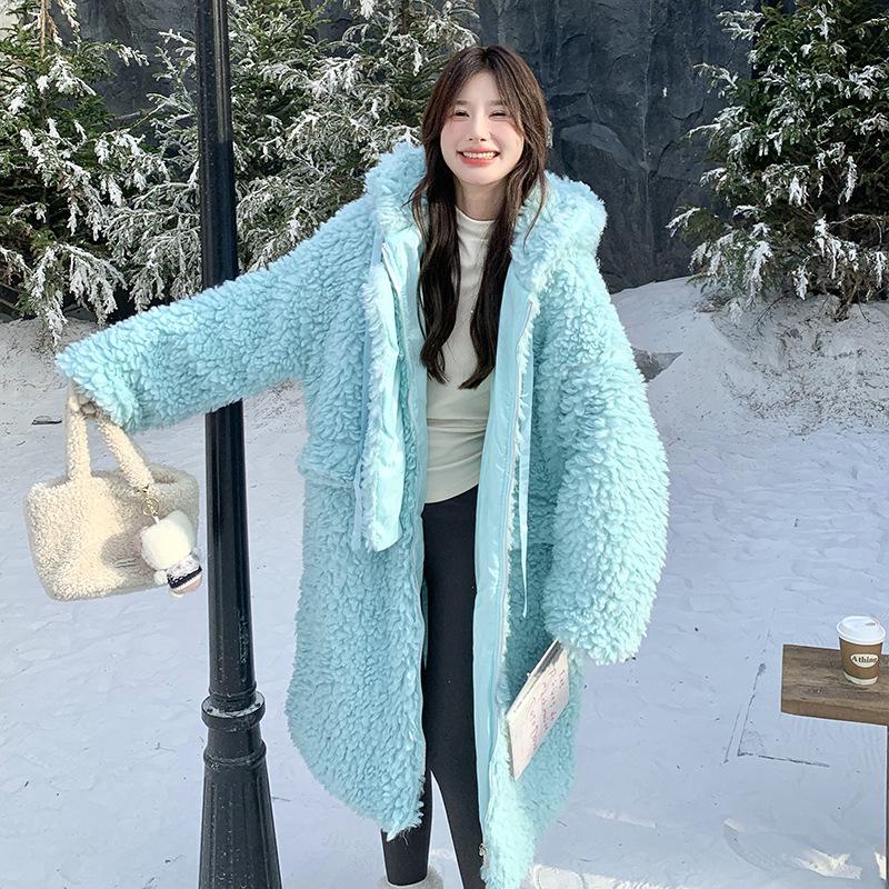 Women s Thickened Lambswool Cotton Hooded Winter Jacket - Milky White XL