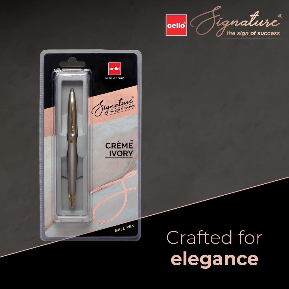 Cello Signature Creme Ivory Ball Pen Pack Of 2 Blue Ink 0.7 Mm Fine Tip Metal Twist Mechanism Office Gift Pen Set