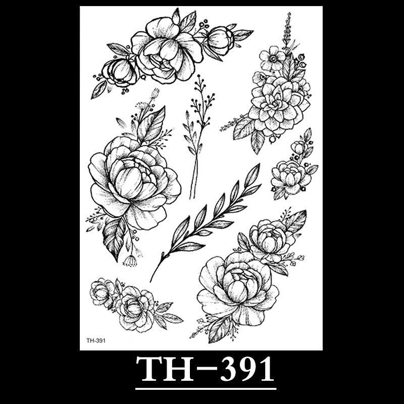 Flower Arm Tattoo Sticker, Half Arm Waterproof Tattoo Sticker, Sketch Line Tattoo Sticker Tattoo
