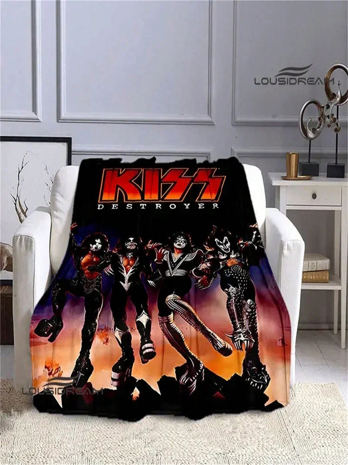 Kiss Band Printed Blanket Picnic Blanket Warm Blanket Thin Blanket Flannel Home Travel Blanket Throw Blanket Birthday Gift#Color_40,Size_100X130CM 75X95CM
