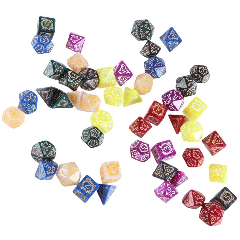 7Pcs Dragon Pattern Acrylic Polyhedral Dices Replacement Role Playing Game Dices Tabletop Game Accessories Enduring