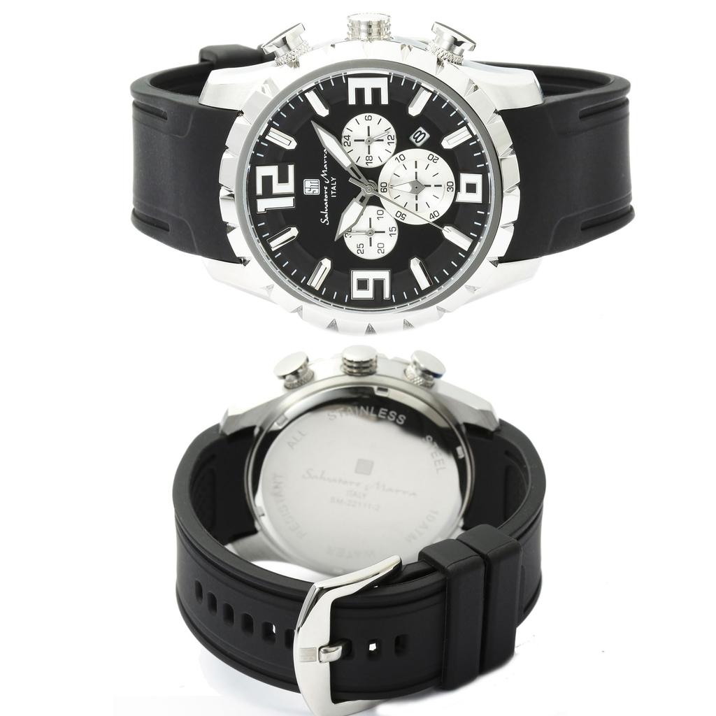 Salvatore Marra Chronograph 10 ATM Water Rubber Japanese Date Calendar Salvatore Marra Popular Brand Includes Watch Cloth Silver Black x Men's Watch,