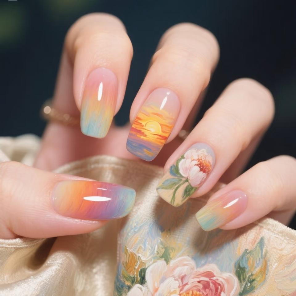24 Piezas Diseño de Perlas Longitud Media Ballet Cobertura Completa Cuadrado Uñas Postizas Puntas de Uñas Falsas Set de Manicura