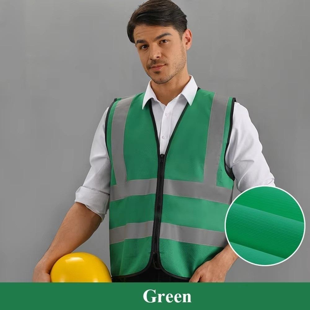 

Zipper Safety Vest Front Reflective Strips Working Clothes Durable Workwear Uniforms Warehouse зелёный