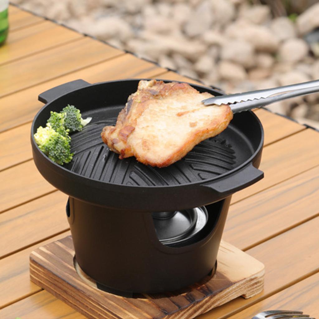 Yousheng Mini-BBQ-Alkoholkocher, Grill, japanischer Ein-Personen-Kochofen, antihaftbeschichtete Outdoor-BBQ-Platte für Camping-Picknick, multifunktionale Grillwerkzeuge
