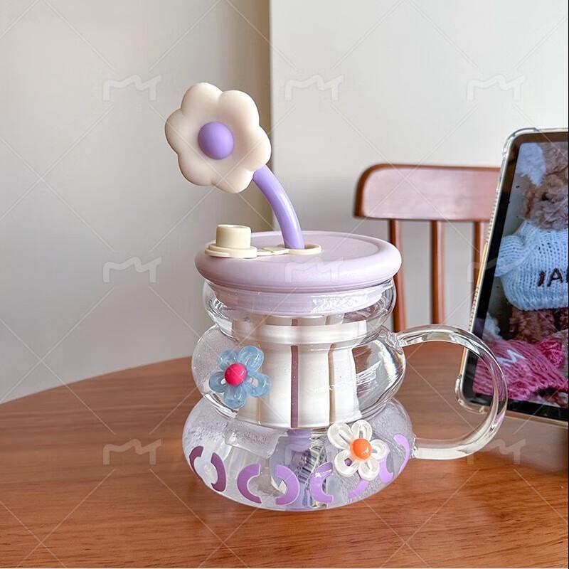 Ailan Huijia 800ML Heat-Resistant Floral Glass Mug 800ML Single Cup