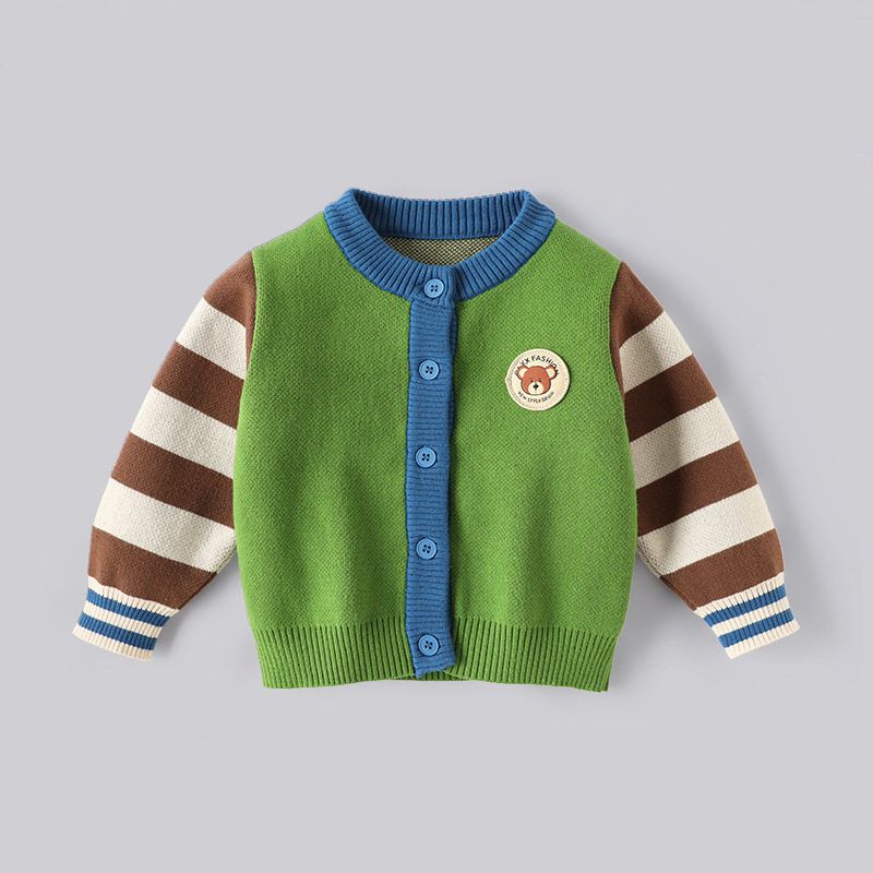 Cardigan Sweater Spring and Autum Kidsren's Clothing Korean Style Girls Cartoon Embroidered Logo Round Neck Outwear Baby Girl Pure Cotton Sweater