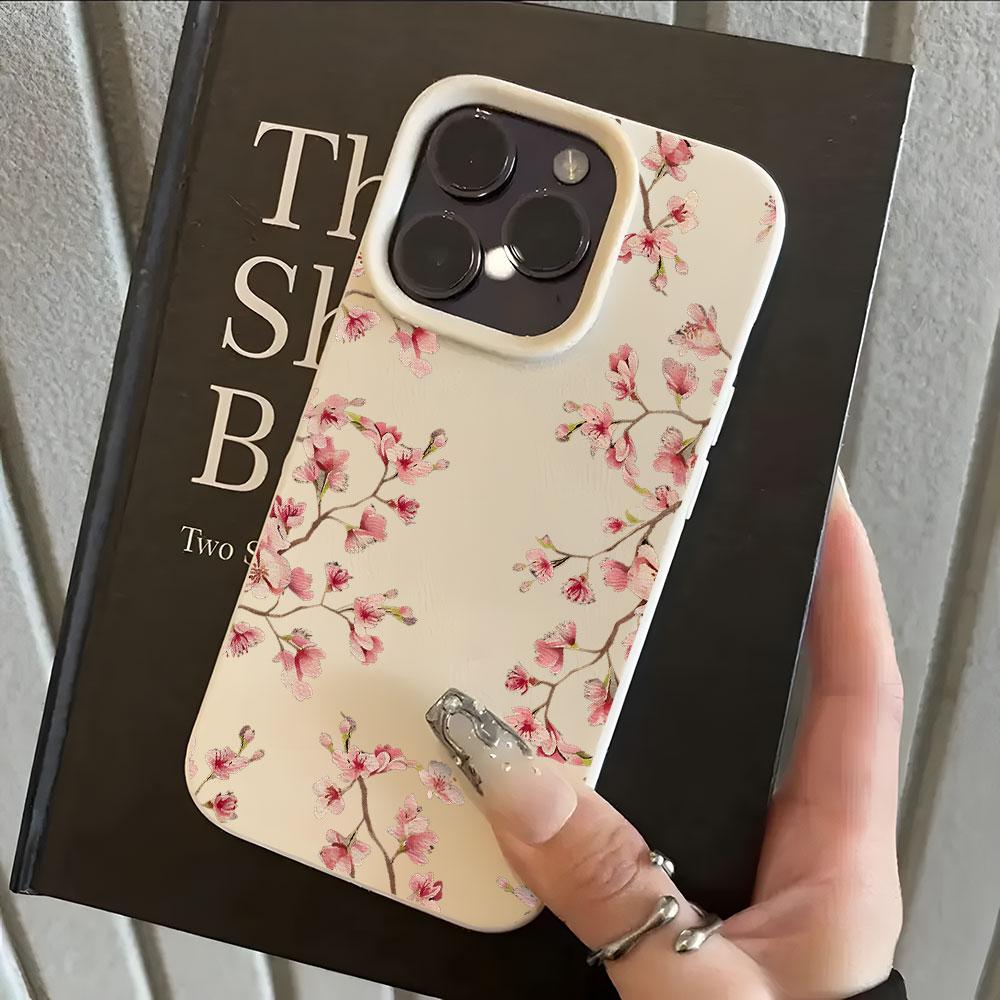 Pink Cherry Blossom Pattern Lychee Soft Phone Case For Samsung A05S A06 A07 A15 A16 A34 A35 A53 A54 S23 S25 Ultra Cover