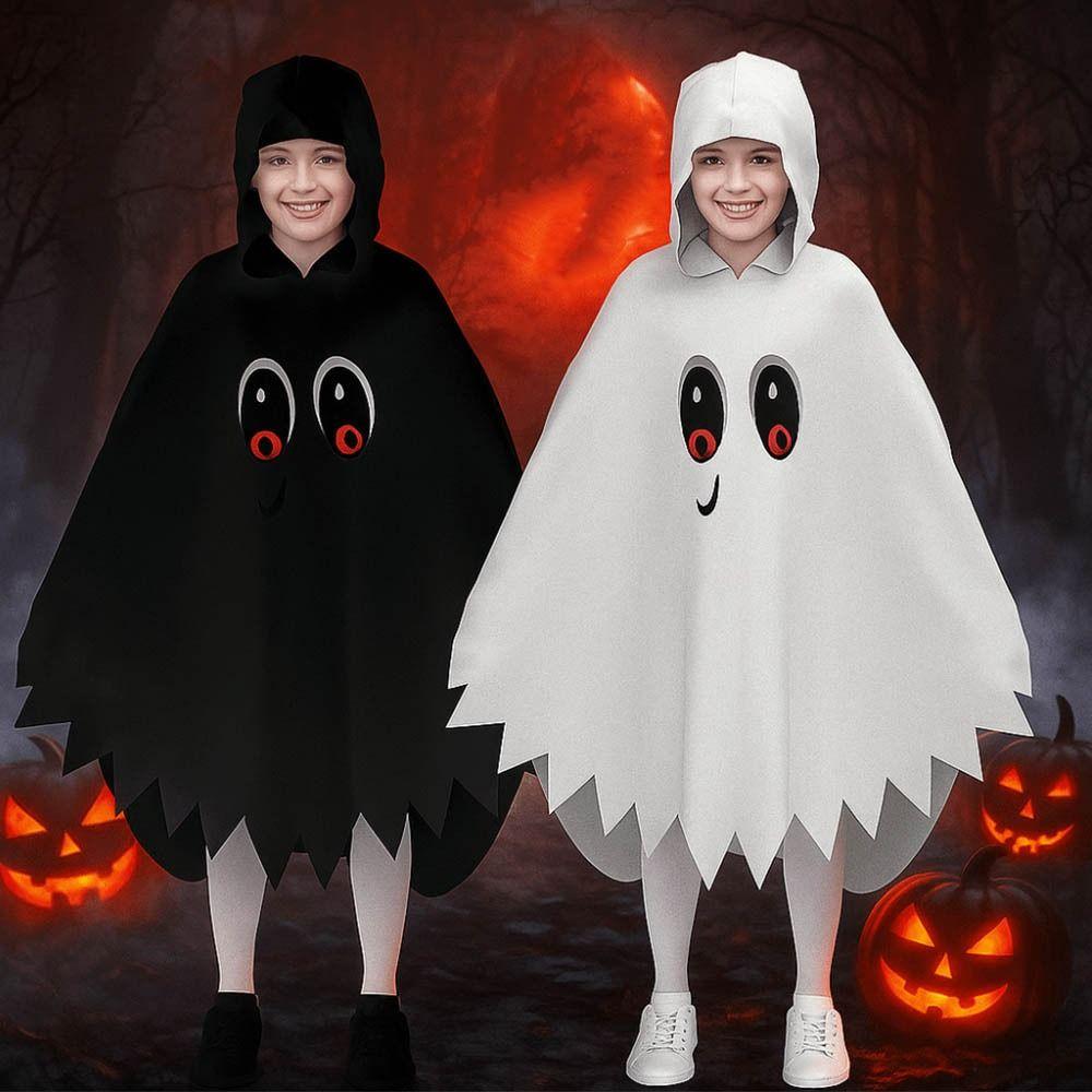 Glowing Halloween Kids Cosplay Cloak White Black Ghost Face Cloak Shawl Children's Party Costume