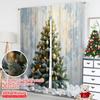 2pcs 2D Flat Printing Christmas Scene Curtain Golden Star Christmas Tree 100% Polyester Without Electricity Festive Curtains