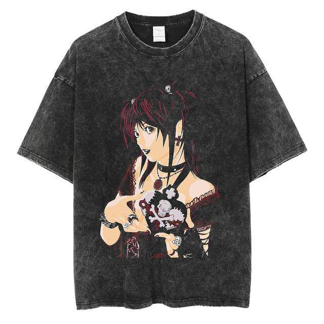 Death Note Misa Amane Gothic Print Vintage Washed T-Shirt 2026 Sommer Oversized Streetwear Anime Grafik-T-Shirt für Herren Damen Oberteile