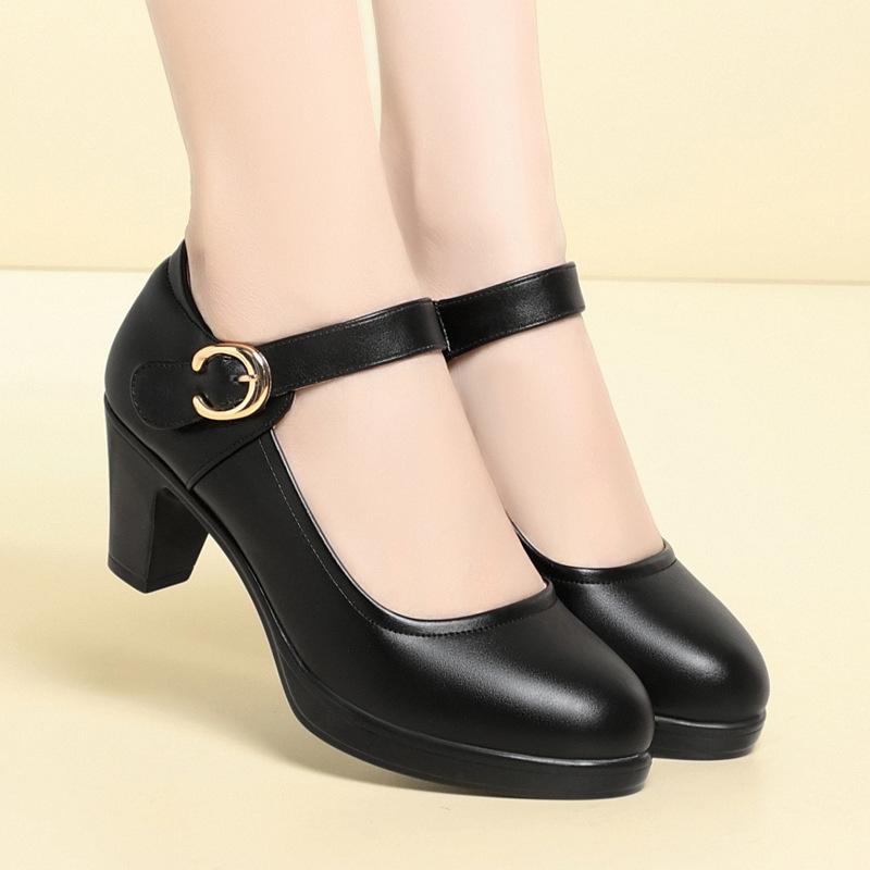 Fashion Women High Heels Women 2024 Soft Leather Chunky Platform Pumps Woman Wedding Party Dance Office Shoes