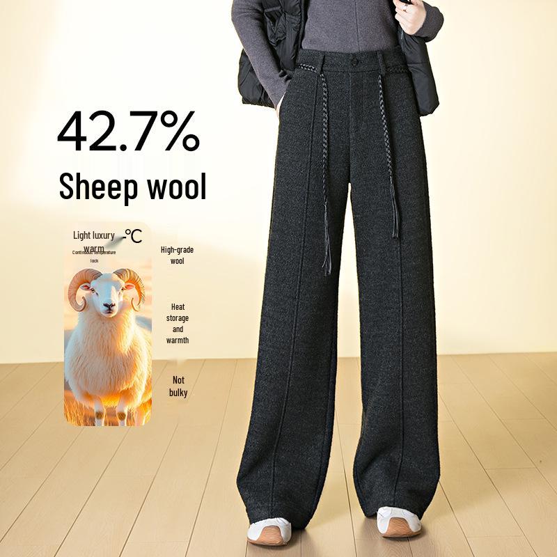 Women s Wool Wide-Leg Pants - Thickened, Warm, Casual Straight-Leg for Autumn/Winter 30 темно серый