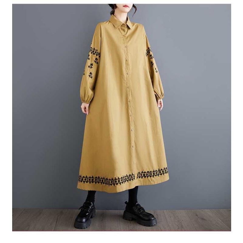 Loose Plus Size Splicing Casual Simple Embroidery Sweet Long Sleeve Dresses