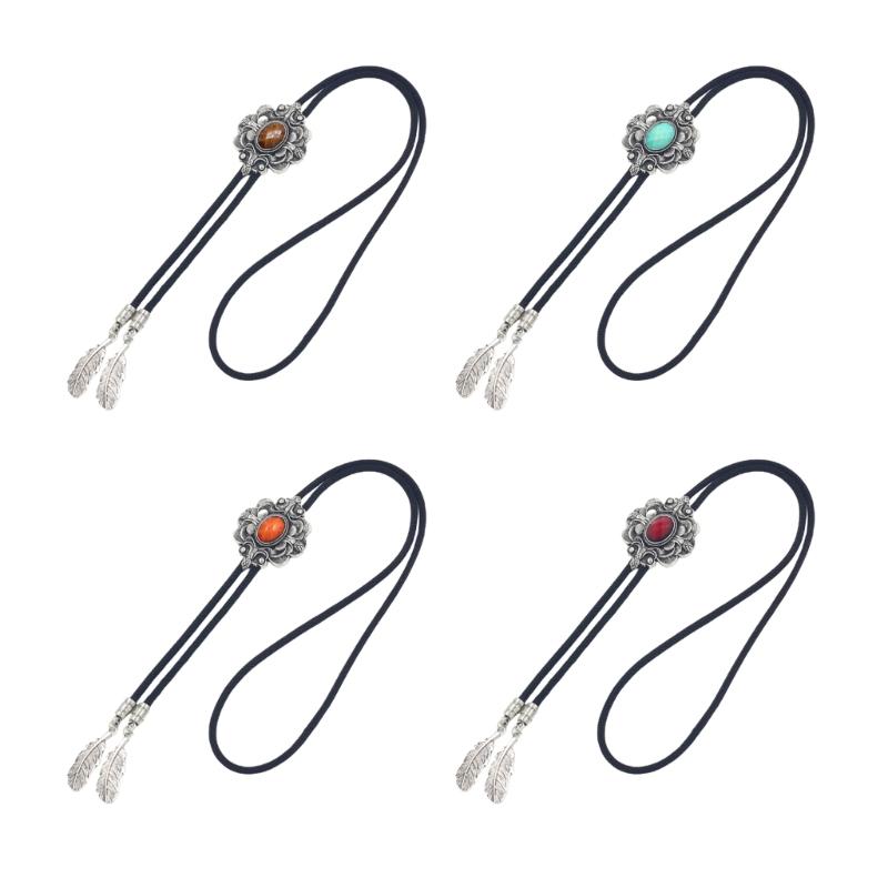 Engraving Stone Bolo Tie Carved Necktie for Shirt Jeans Western Necklace Braided Shoestring Necktie Bolo Tie