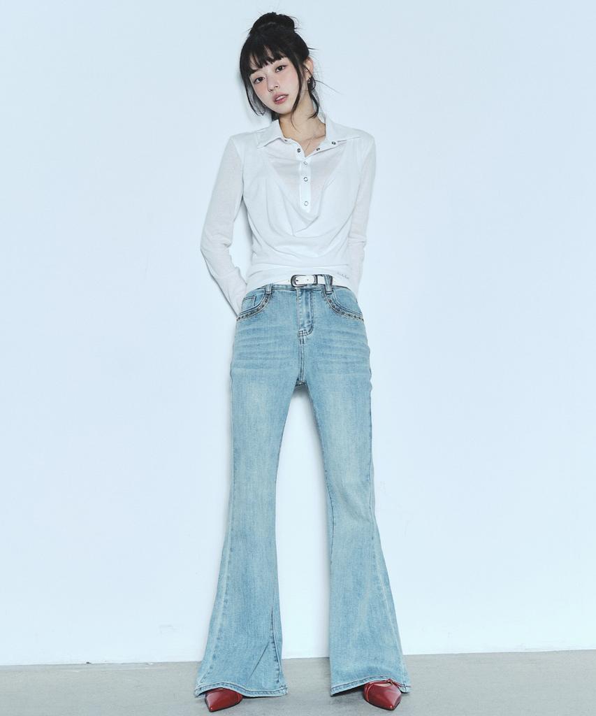 Nigaennikol Drape Collar Slim Top_Ivory
