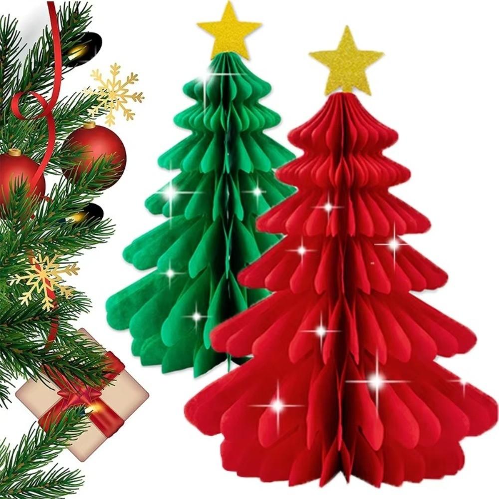 3D Honeycomb Christmas Tree Decoration Paper Material Red Green Color Hanging Pendant DIY Design Honeycomb Paper Christmas Tree