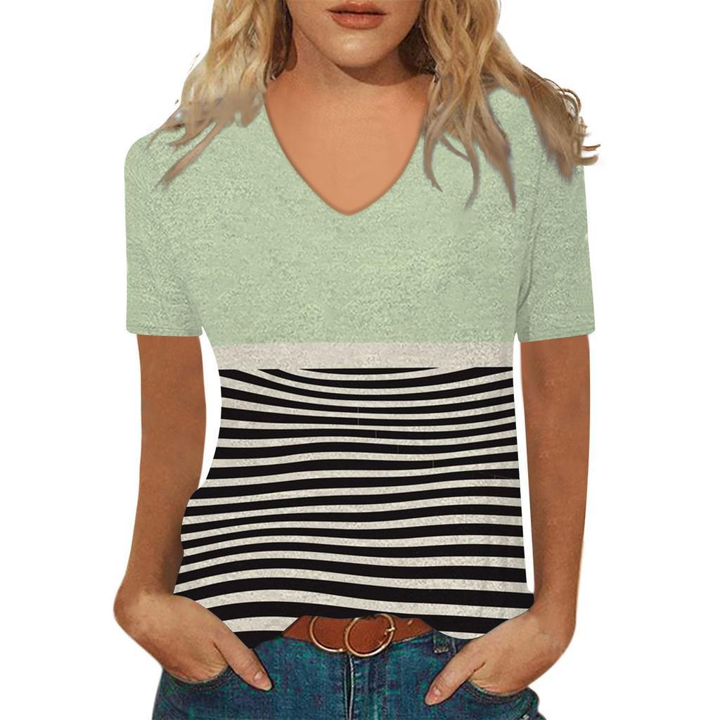 Sommer V-Ausschnitt 3D Abstraktes Retro-Muster Bedrucktes Oberteil Modische Lässige Kurzarm Damen T-Shirts