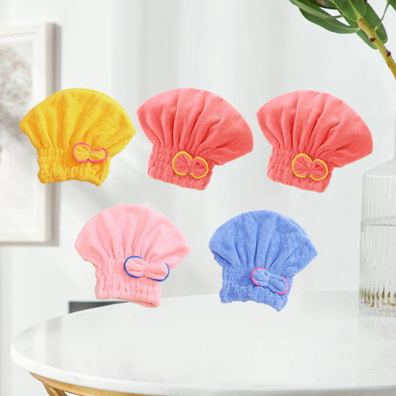 

3 шт. Шапочки для волос из кораллового флиса, Быстросохнущие, Впитывающие | Милый дизайн с бантом для стильного вида