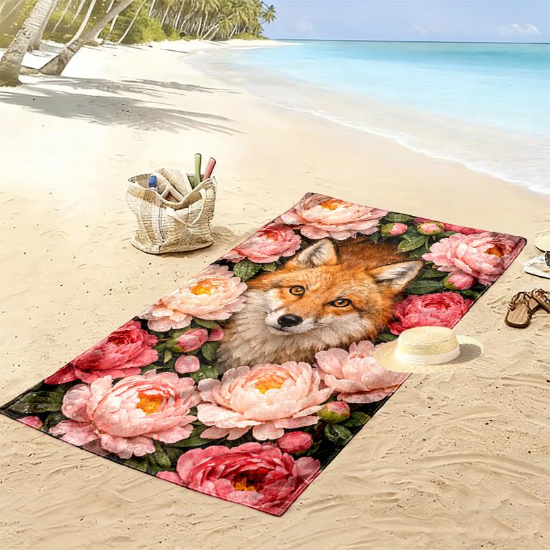 Fox Art Print Beach Towel, Large Soft Quick Dry Towel for Beach Camping Swimming