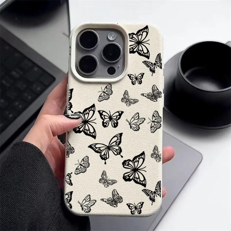 Černý pouzdro na telefon s potiskem motýlů, odolné proti nárazům, pro iPhone 16 16E 15 Pro 14 Pro Max 13 12 11, TPU měkký matný zadní kryt proti pádu