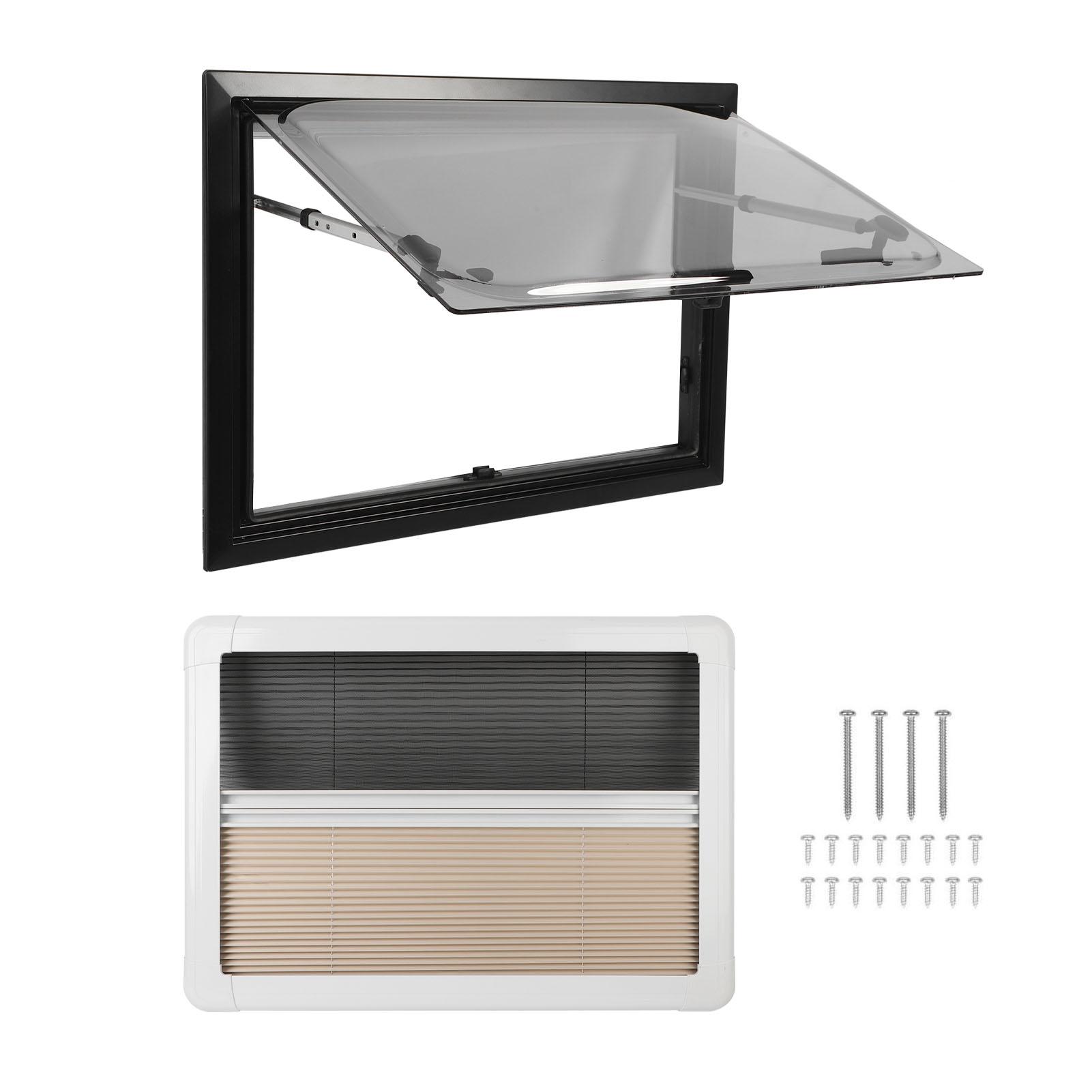 

Окно для автодома 32x20 дюймов с экраном, солнцезащитным козырьком, УФ-защитным акриловым стеклом, откидное наружное аварийное окно для караванов, кемперов, прицепов чёрный