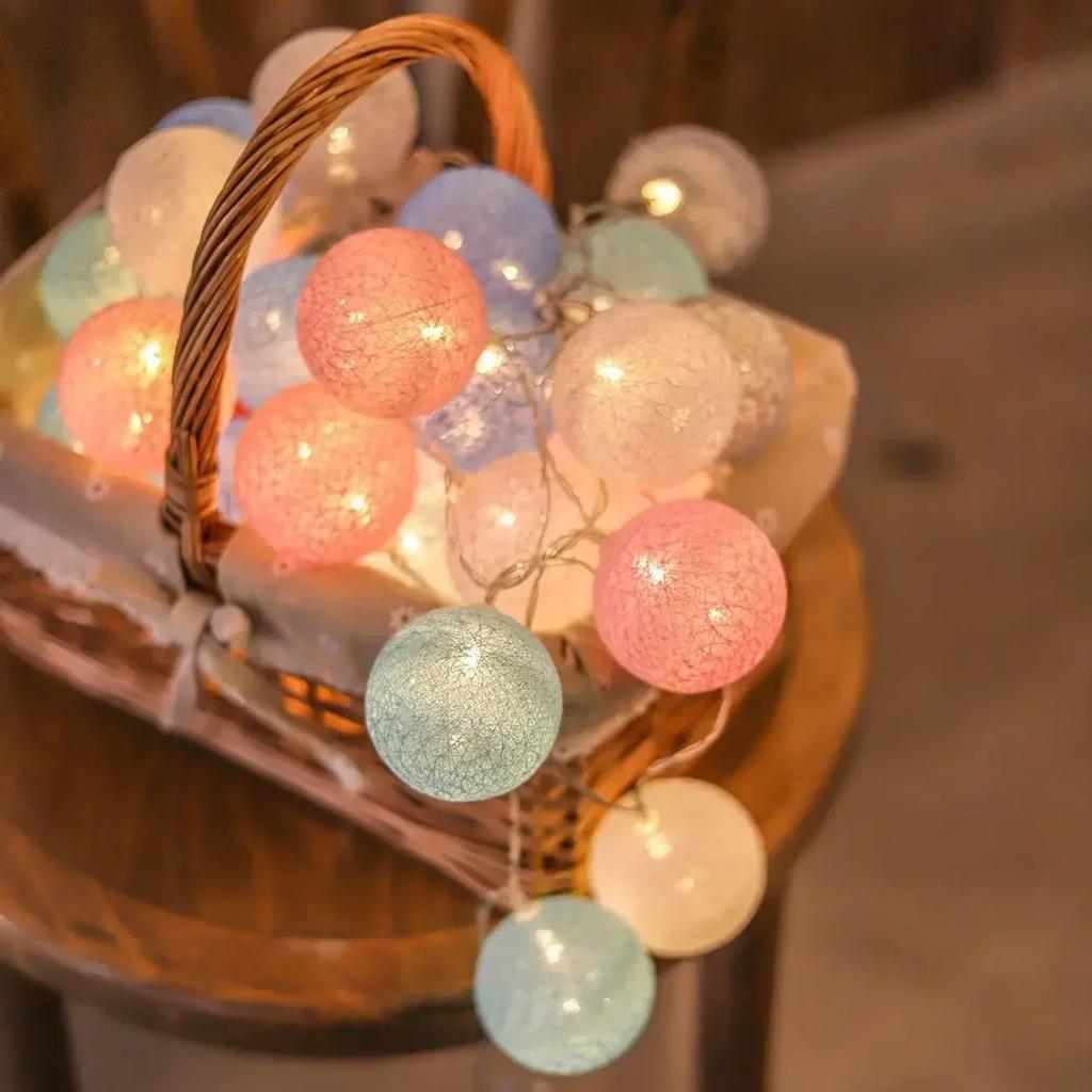 USB LED Cotton Macaron Colors Thread Ball Festoon Light String Garden Camping Party Decor Garland Lamp Wedding Outdoor Balcony