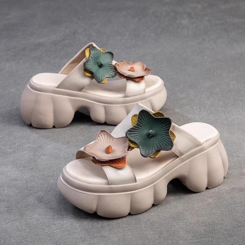 Flower Women's Platform Slippers High Heels Sandals Summer Fashion Shoes Woman 2025 Beach Slides Casual Dress Flip Flops Mujer