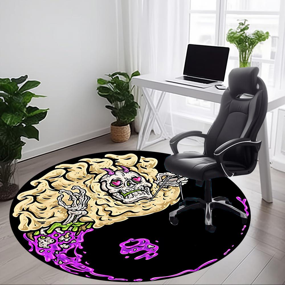 1pc Skull Yin Yang Chair Carpet for Office, Round Non Slip Durable Large Size Office Carpet, Suitable for Office