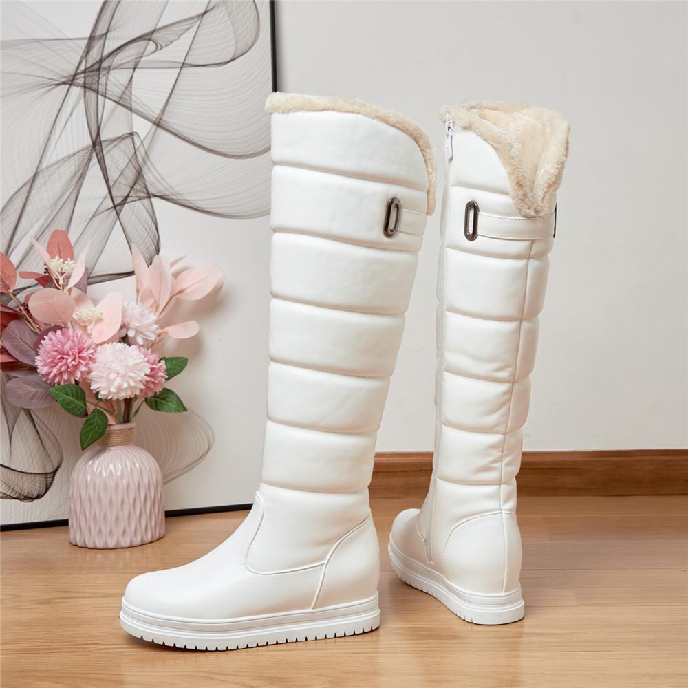 Winter Warm Pink White Snow Boots Women Shoes Low Heels Knee High Boots Female Platform Plush Long Botas Mujer Black 34-43