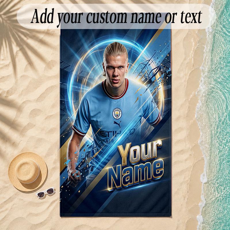 Beach TowelErling Haaland Custom Name Text Personalized Soft Towel for Beach Pool Indoor Home Decor Gift