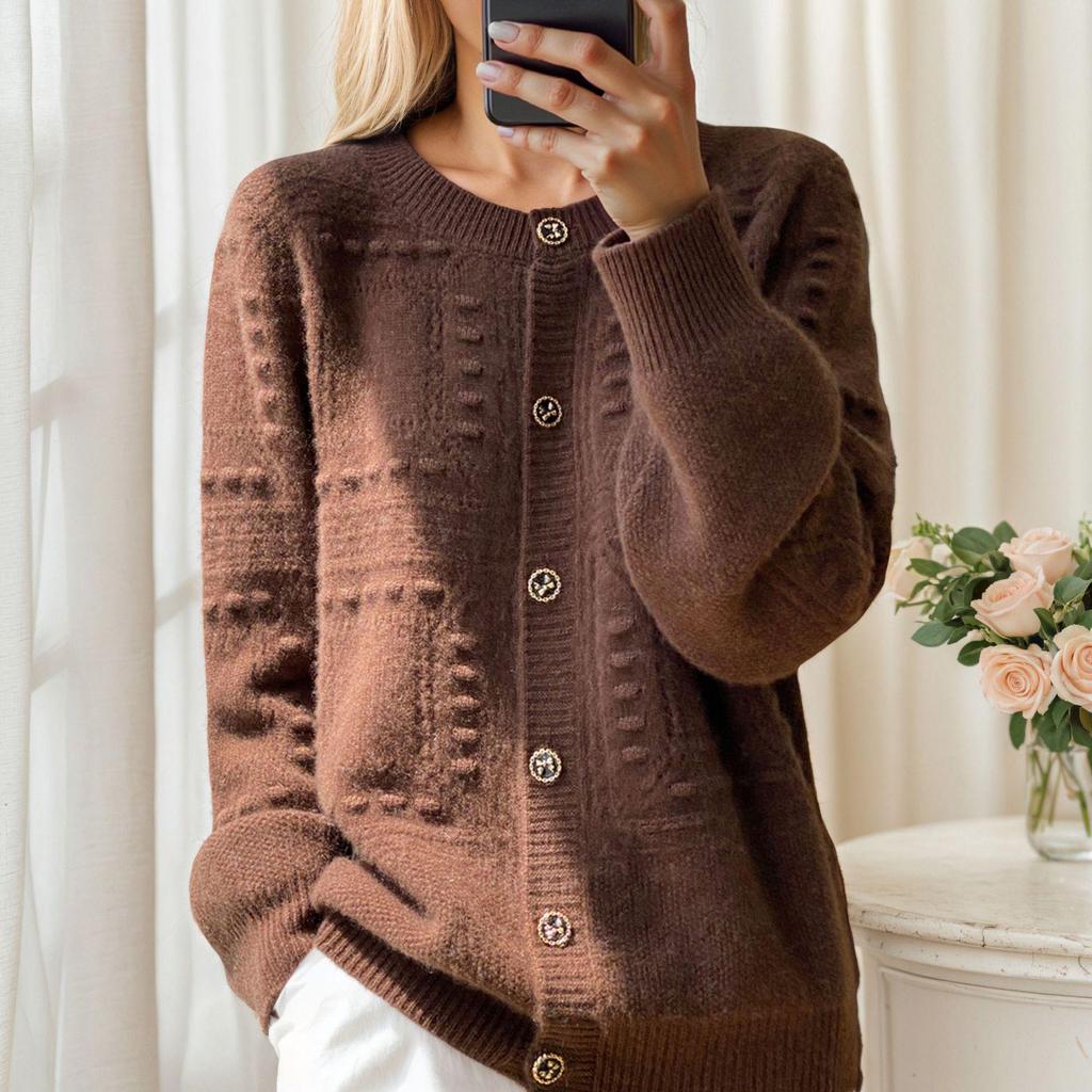Women's 2025 Autumn/Winter Jacquard Knit Button-Up Cardigan Sweater