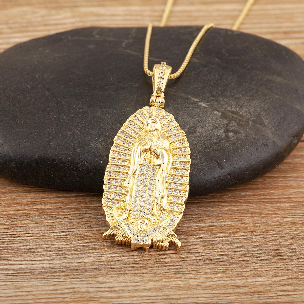 

Nidin Classic New Design Virgin Mary Charm Pendant Necklace For Women Men Pave Shiny Crystal Zircon Vintage Jewelry Accessories