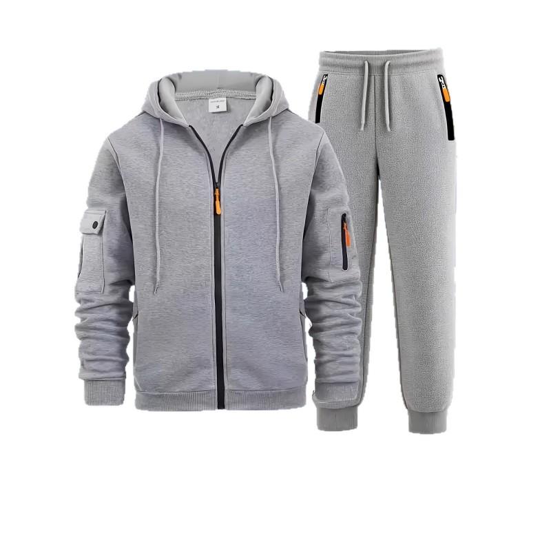 Mens Casual Tracksuit Loose Fit Multi-Pocket Workwear Sport Set