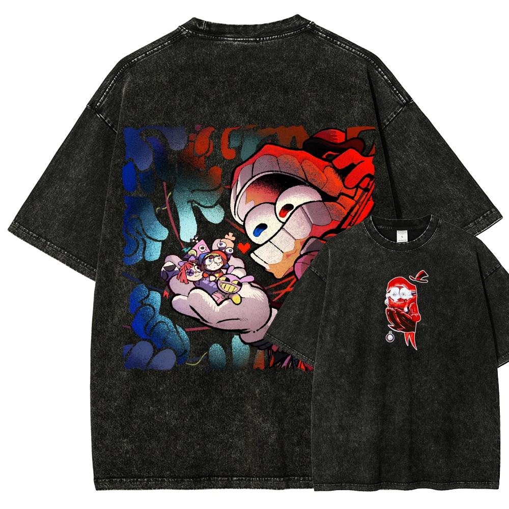 La Magica T-shirt Lavata per Amanti dell'Anime del Circo Digitale Abbigliamento per tutto l'anno alta qualità personalità Vestiti Taglie Forti Unisex Nuovo Modello T-shirt per Coppie