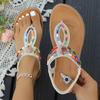Fashion Summer Bohemian Flat Sandals for Women 2025 Coloful Beaded Clip Toe Roman Sandalias Mujer Comfortable Non Slip Beach Shoes Woman