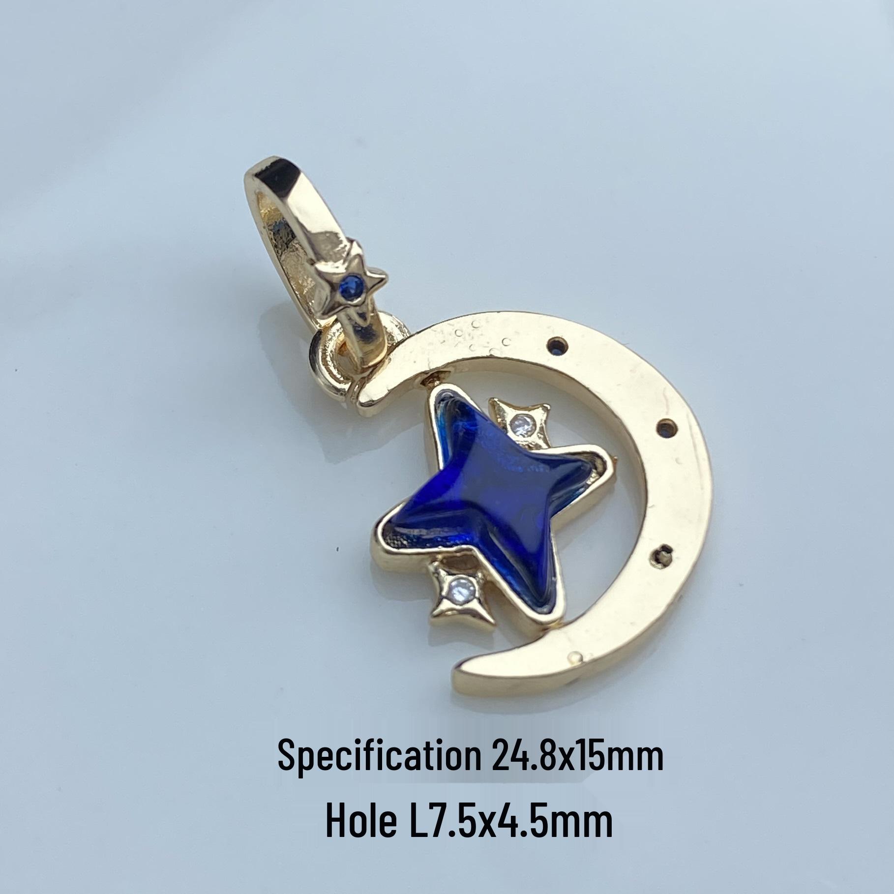 Rotating Moon & Blue Star Cubic Zirconia Crystal Pendant for DIY Jewelry