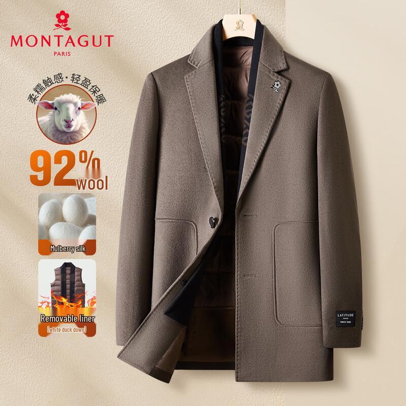 

MONTAGUT Men s Winter Wool Blend Overcoat with Detachable Down Liner L