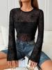 Autumn Winter Elegant Women's Black Mesh Spider Web T-Shirt Top Women's Clothing