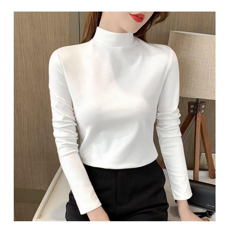Women S Fitted Half High Neck Fleece Lined Long Sleeve T Shirt For Autumn Winter Warm Versatile