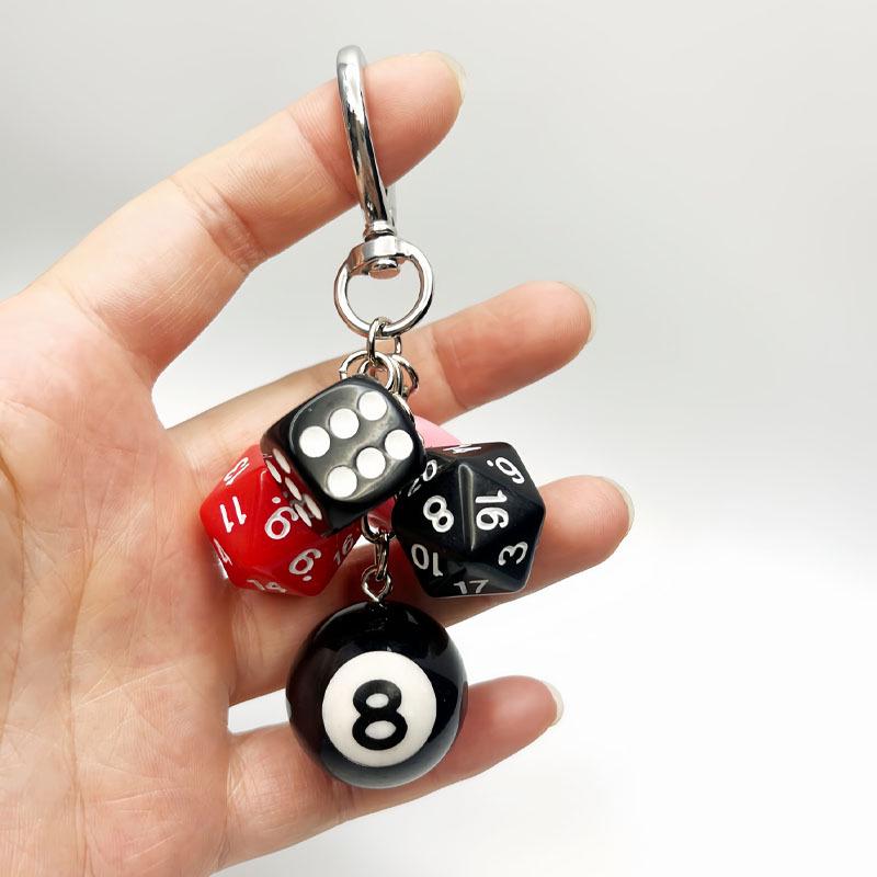 Creative Black Polyhedral Dice Billiard Keychain Pendant – Small Gift & Bag Decoration