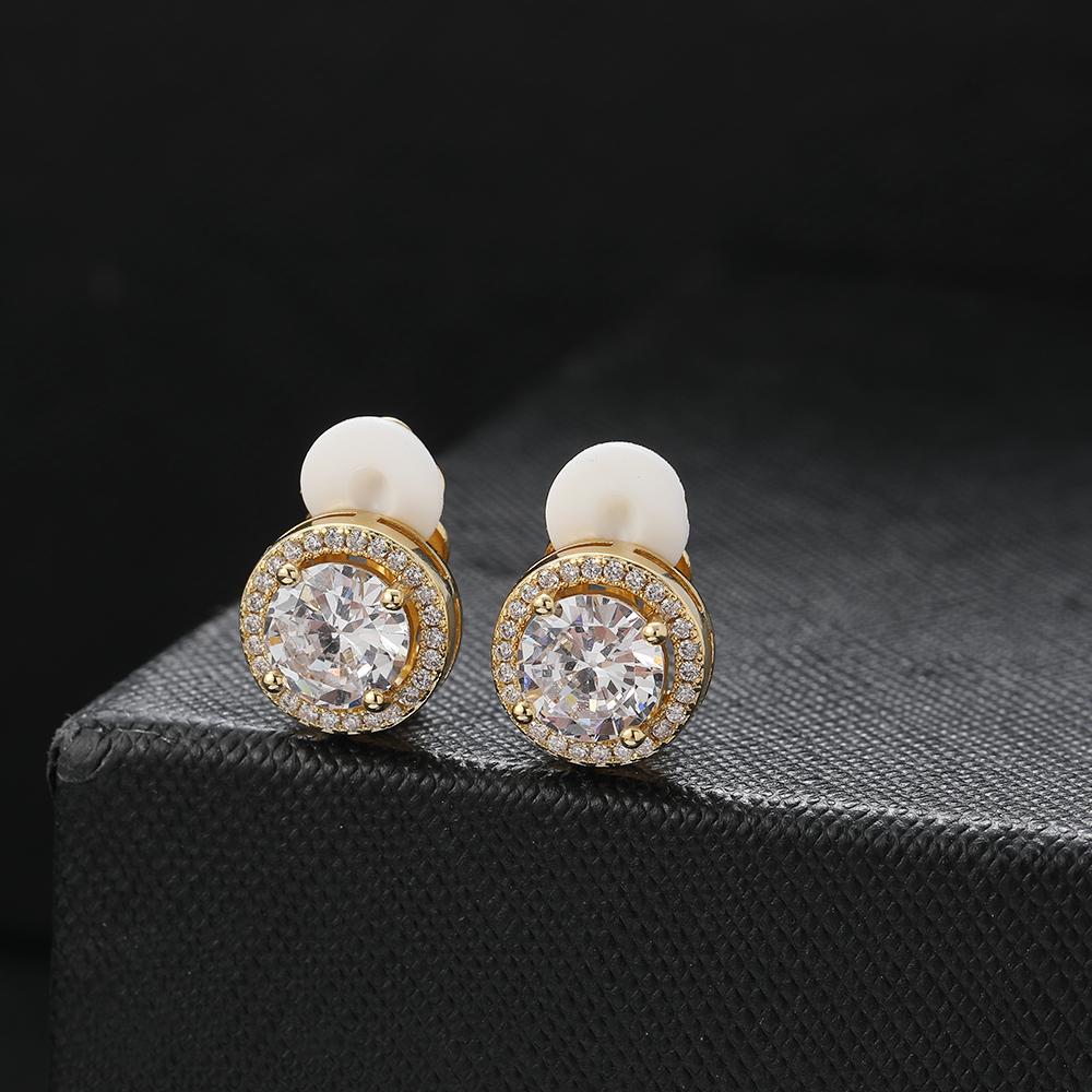 E060 2 Size Diameter 14MM 12MM Clip-on Earrings Women Brass CZ Earrings Hip Hop Jewelry