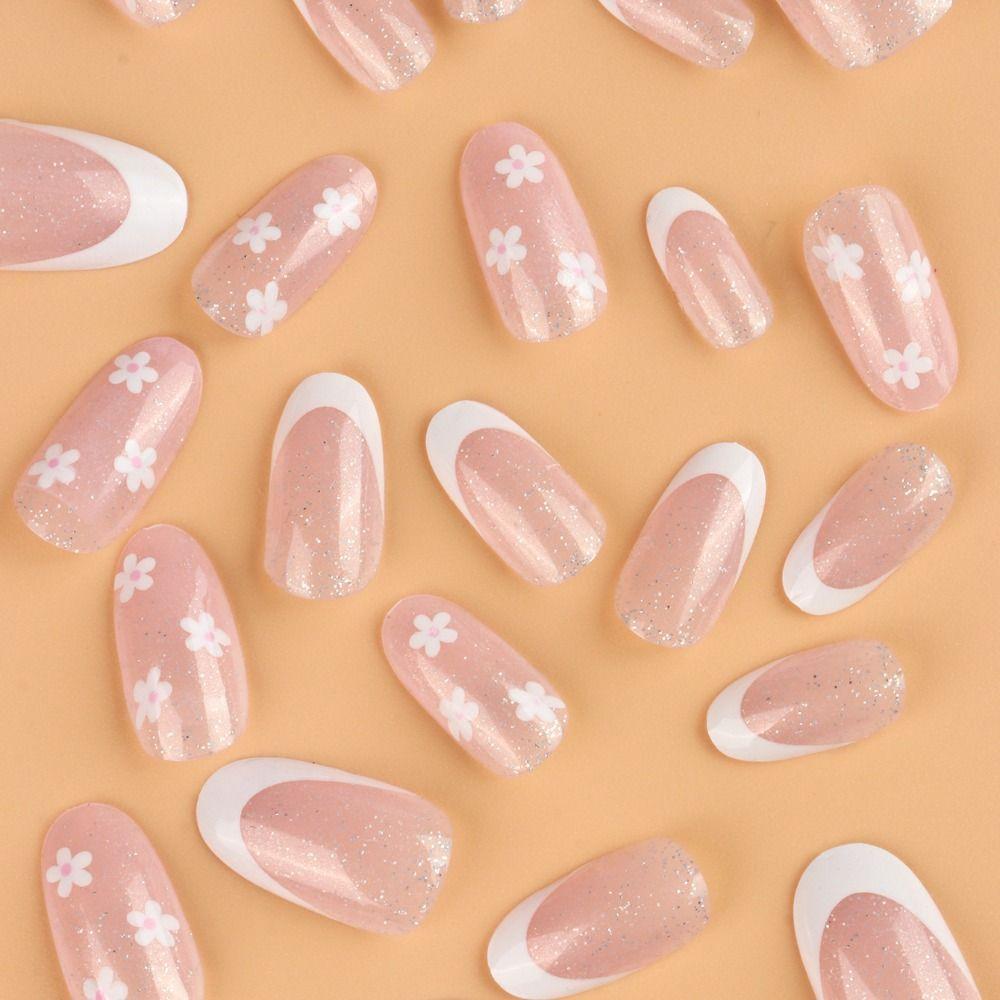 Detachable Press On Nails DIY Simple French False Nails Long Almond