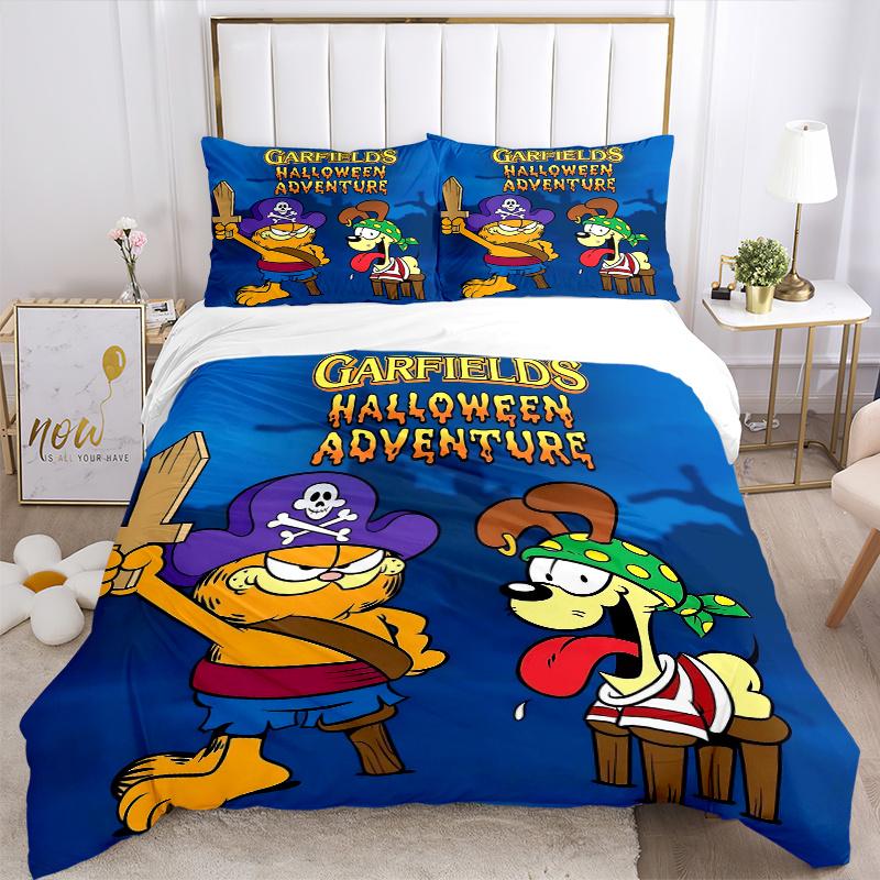 3-teiliges Garfield's Halloween Adventure Muster Bettwäsche-Set (1 Kissenbezug + 2 Kissenbezüge, ohne Füllung), Dieses bedruckte Bettwäsche-Set ist weich