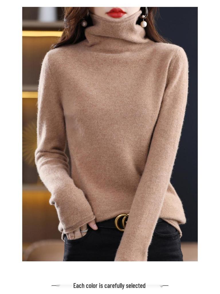 Women's Pure Wool Turtleneck Sweater - Autumn/Winter Fashionable Knitted Cashmere Pullover