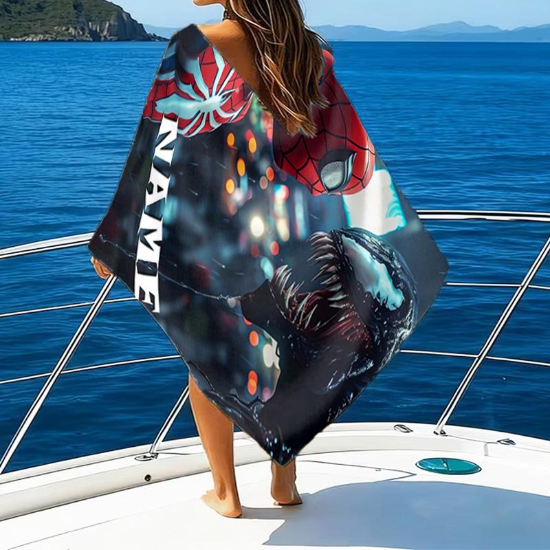 1pc Spider Man2 Beach Towel with Custom Name, Beach/Swimming/Bath/Picnic/Camping Towel, Suitable for Seaside Beaches