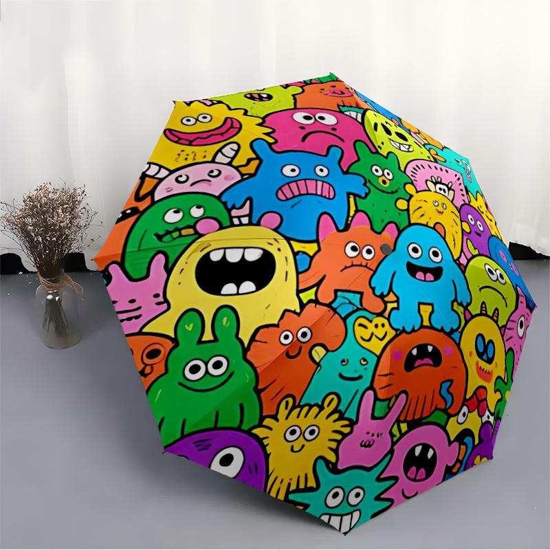 1pc Colorful Monsters Automatic Open/Close Umbrella, Compact Travel Umbrella, 8-Rib Sturdy Frame - Ideal Gift for Friends Yy251118067