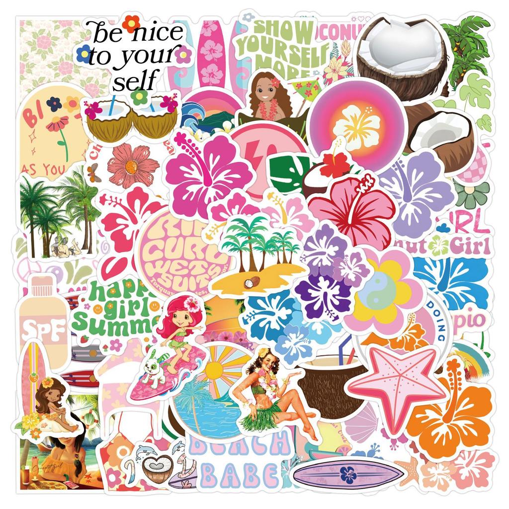 60 Summer Coconut Girl Graffiti Stickers Decorative Travel Case Laptop Mobile Scooter Waterproof Stickers