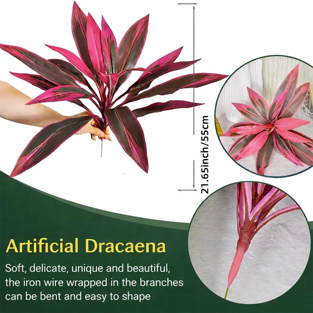 Large Realistic Artificial Boston Fern & Dragon's Blood Tree Artificial Turf UV Resistant Red Cordyline Ti Plants Red/Pink Vibrant Purple Leaves