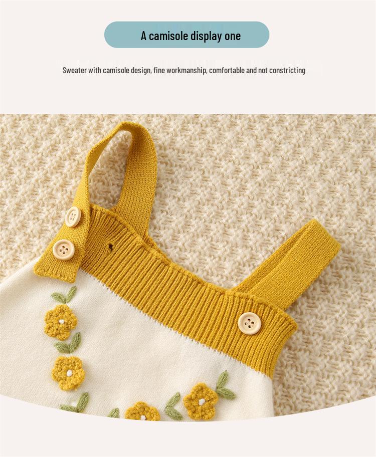 Handbesticktes Baby-Mädchen Strick-Latzhosen- und Jacken-Set für Herbst/Winter